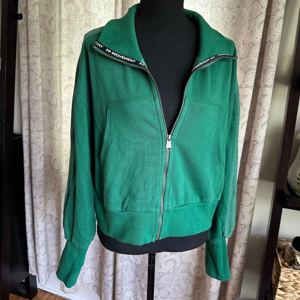 FP Movement Free People Green Full Zip Cropped Sweatshirt Jacket Womens Medium